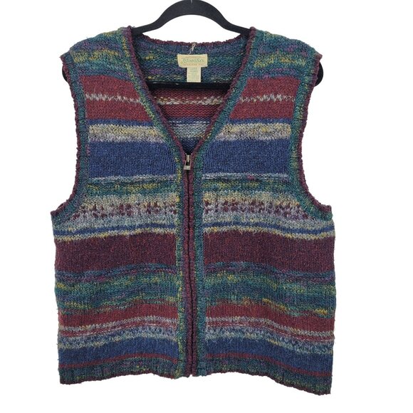 Vtg St Johns Bay Grandpa Sweater Vest Sz L Wool Multicolor Stripes Cabin Core - Picture 1 of 9